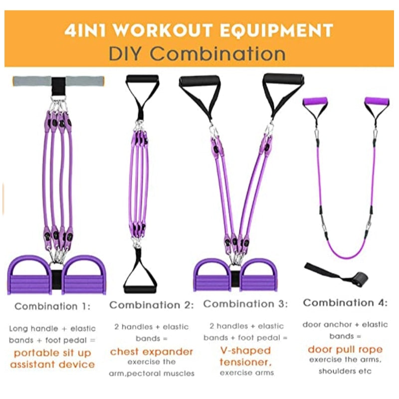 Multifunction Fitness Pedal Exerciser Elastic Pull Rope Workout Equipment
