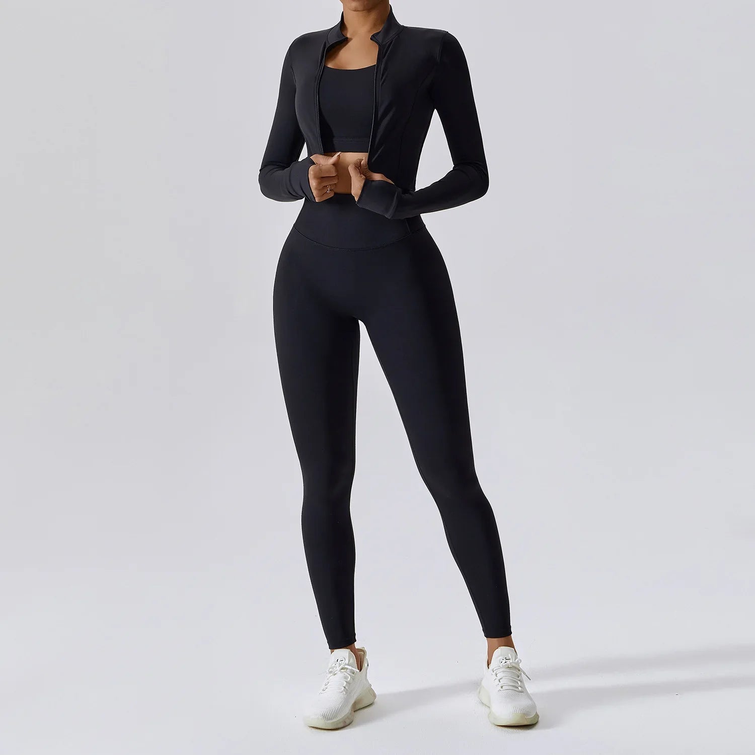 Women’s 3-Piece Activewear Set Sports Bra Leggings Long Sleeve