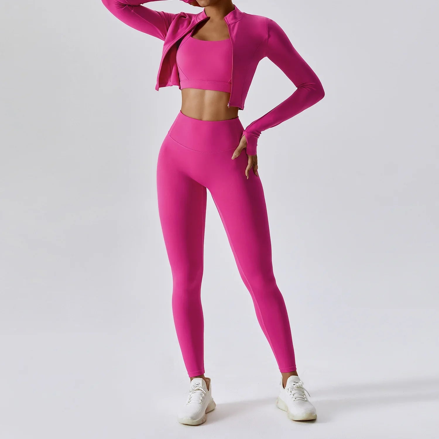 Women’s 3-Piece Activewear Set Sports Bra Leggings Long Sleeve