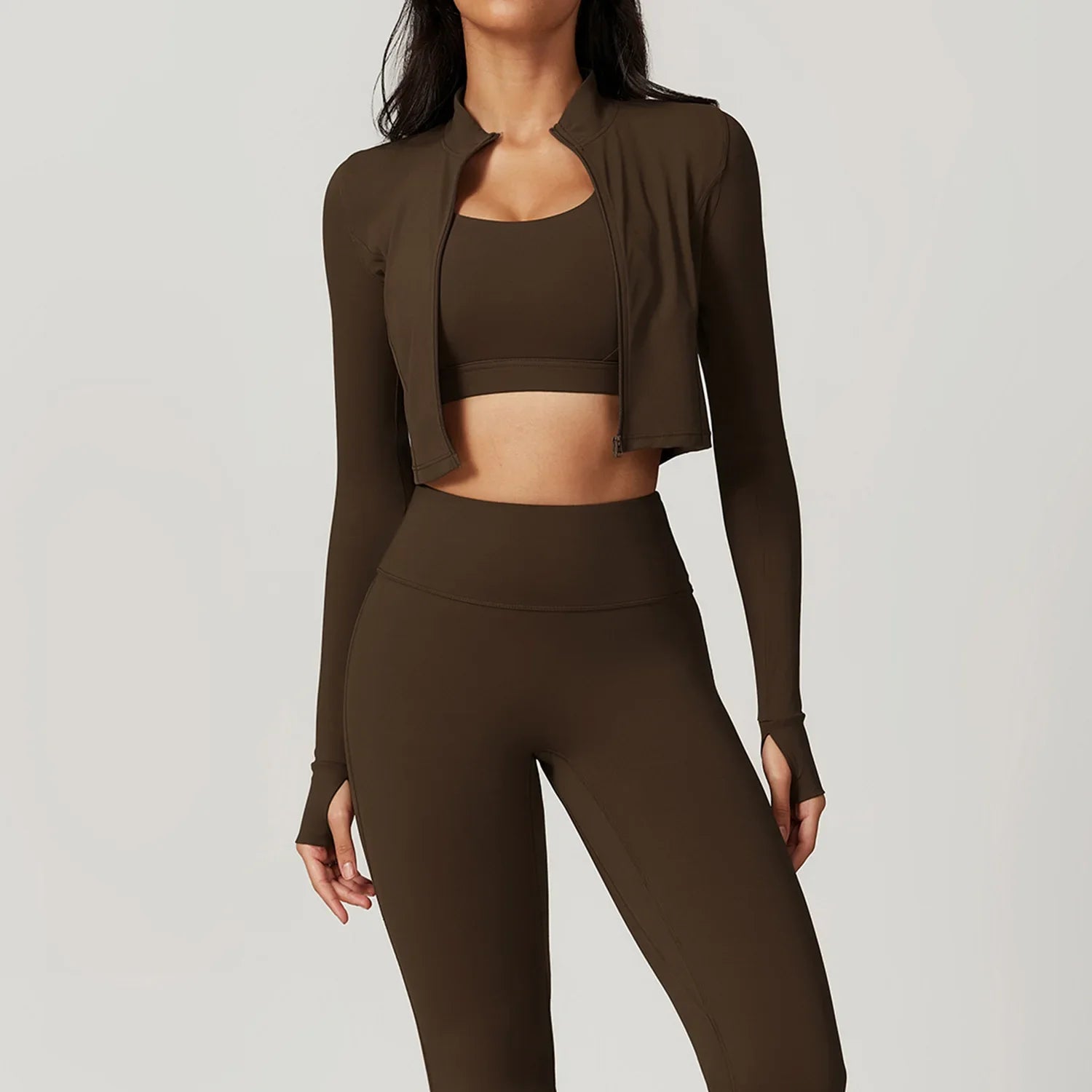 Women’s 3-Piece Activewear Set Sports Bra Leggings Long Sleeve