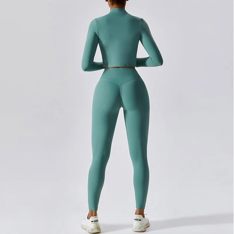 Women’s 3-Piece Activewear Set Sports Bra Leggings Long Sleeve