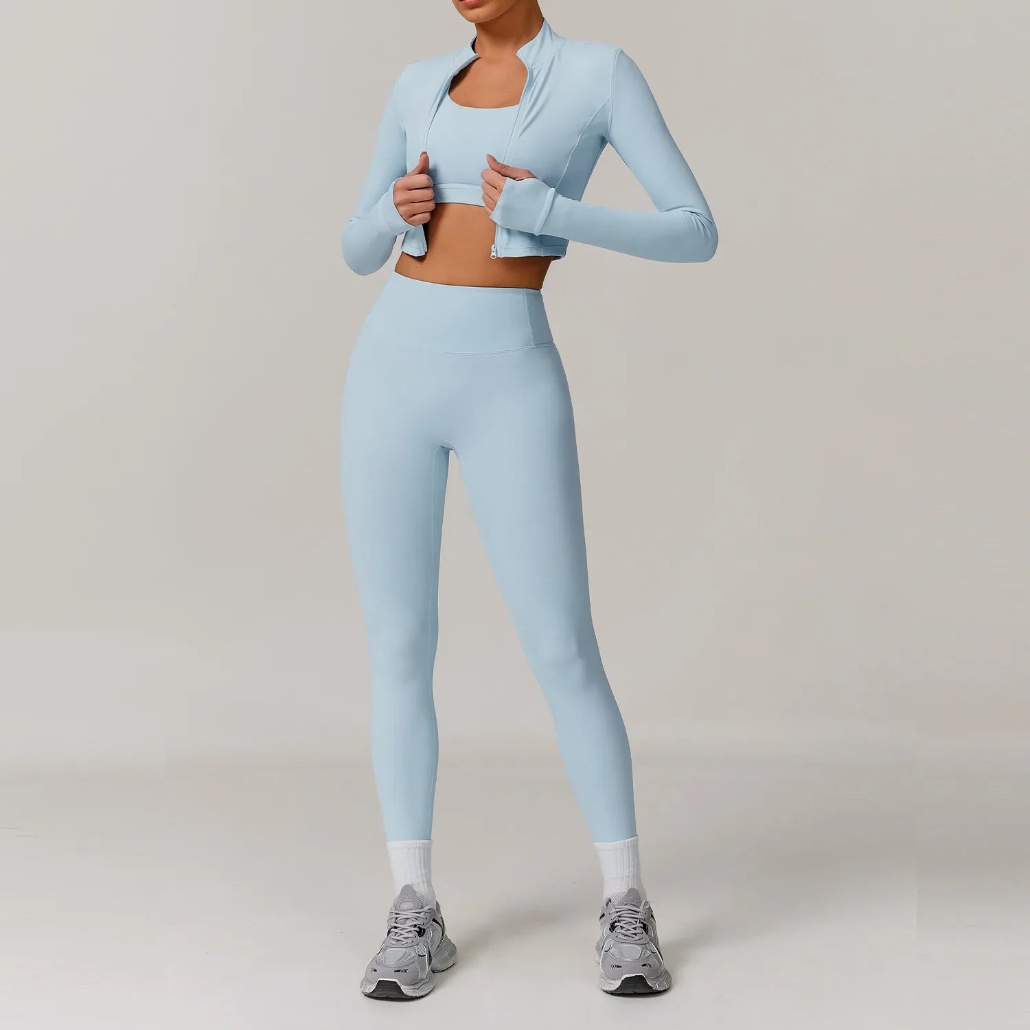 Women’s 3-Piece Activewear Set Sports Bra Leggings Long Sleeve