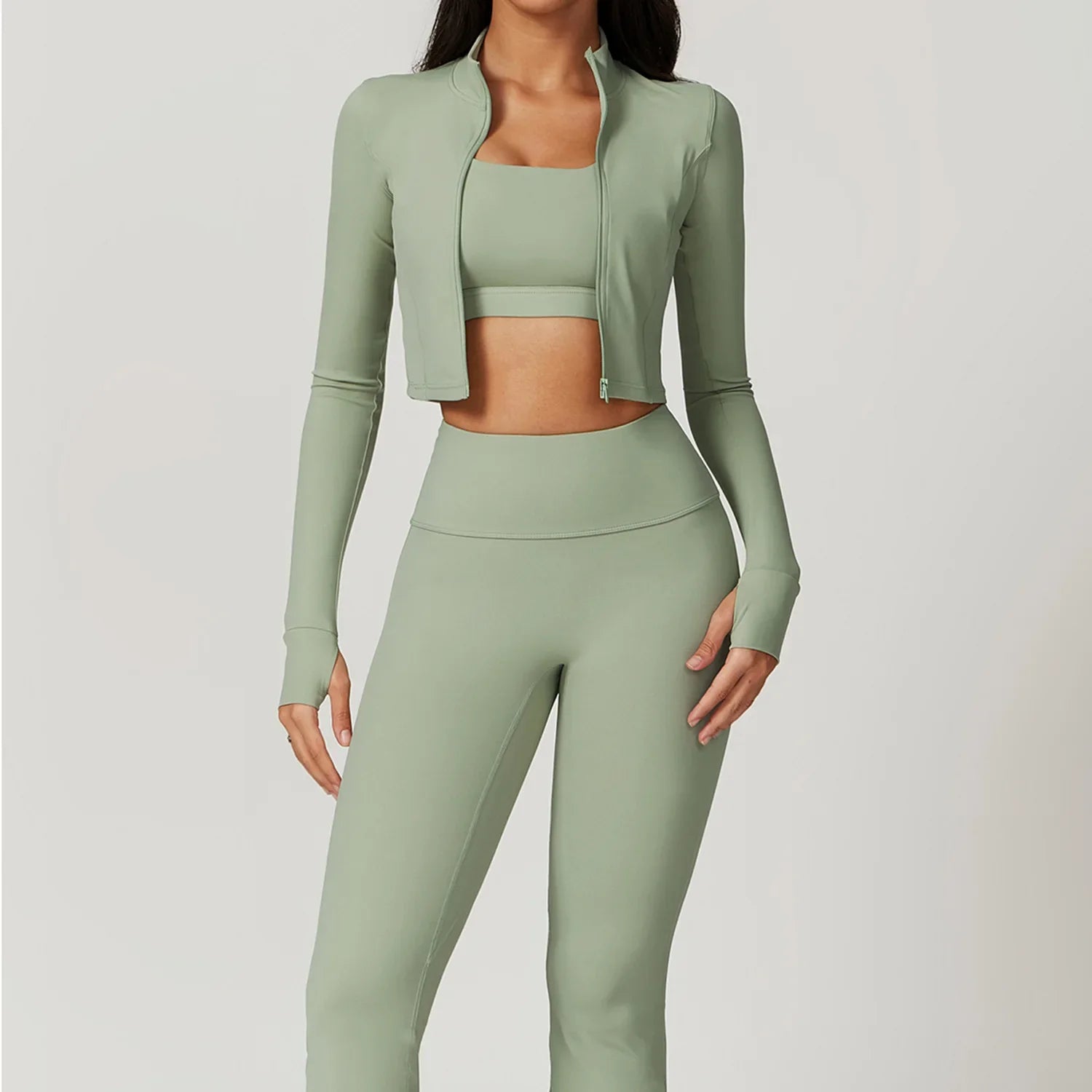 Women’s 3-Piece Activewear Set Sports Bra Leggings Long Sleeve
