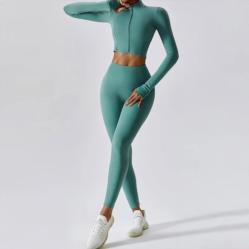 Women’s 3-Piece Activewear Set Sports Bra Leggings Long Sleeve