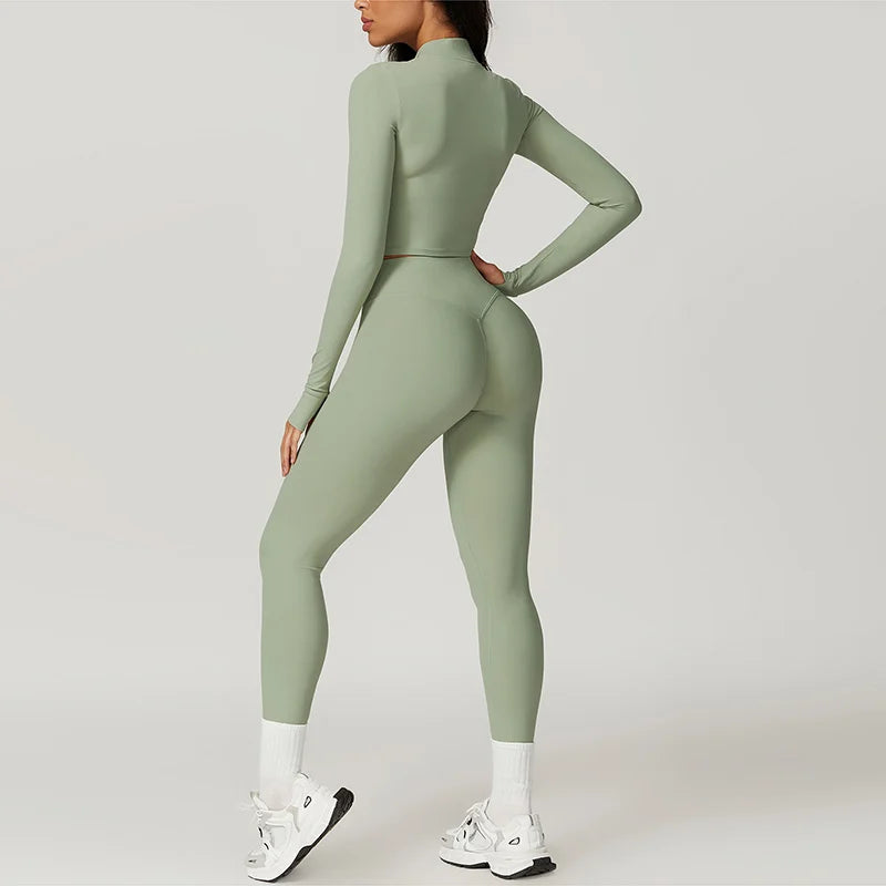 Women’s 3-Piece Activewear Set Sports Bra Leggings Long Sleeve