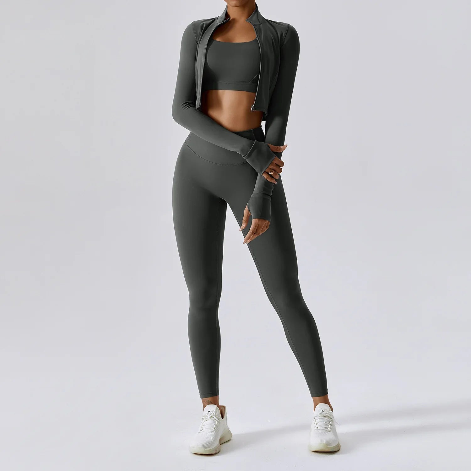 Women’s 3-Piece Activewear Set Sports Bra Leggings Long Sleeve