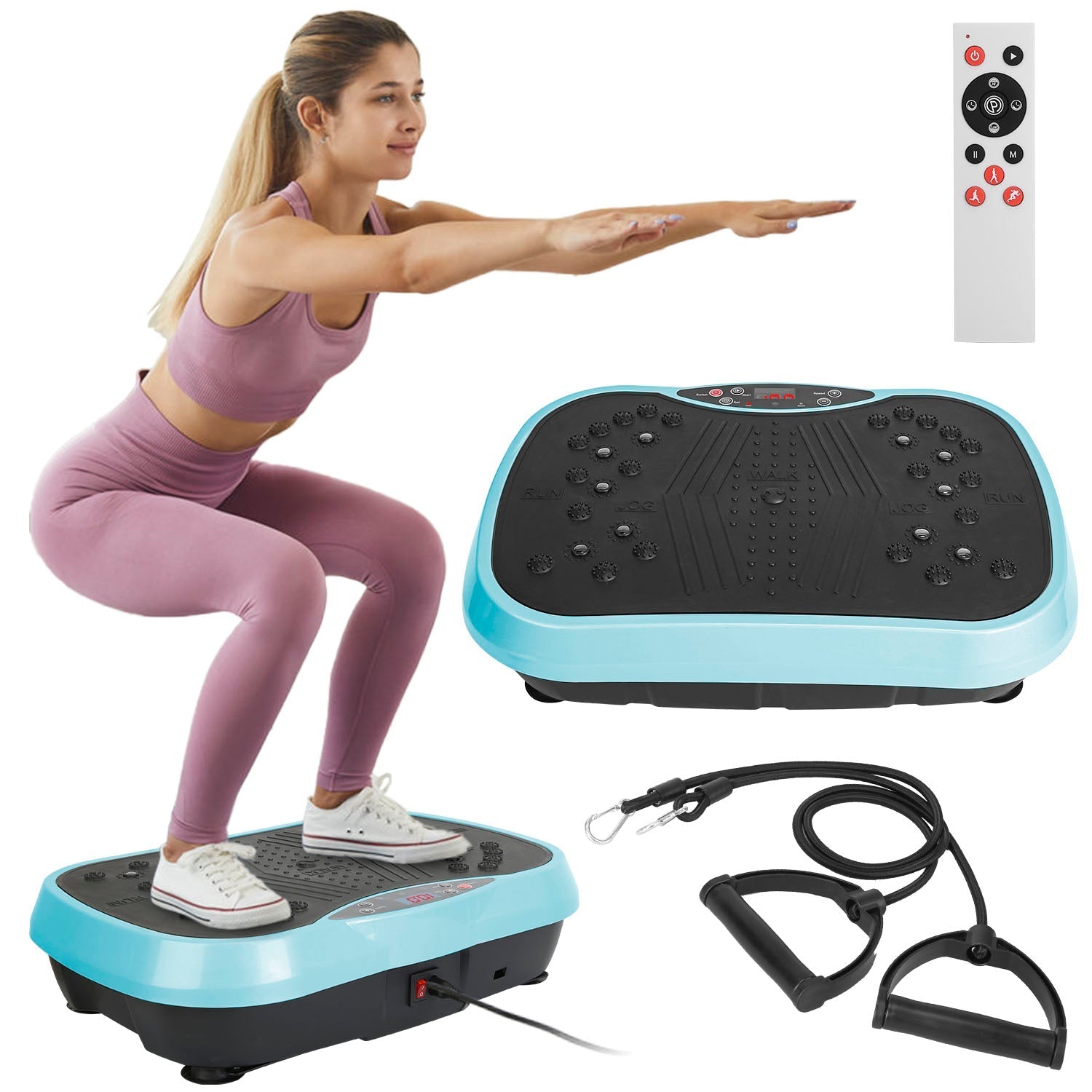 Vibration Exercise Machine with Resistance Bands Remote Control Home Fitness