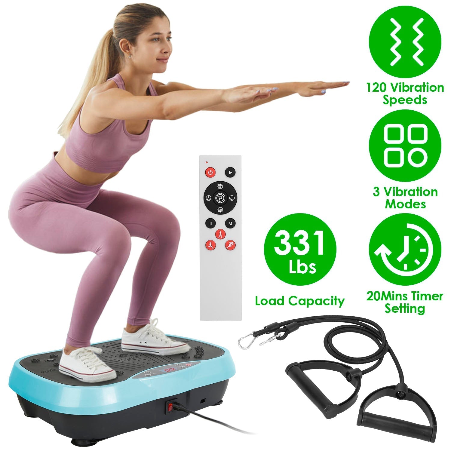 Vibration Exercise Machine with Resistance Bands Remote Control Home Fitness
